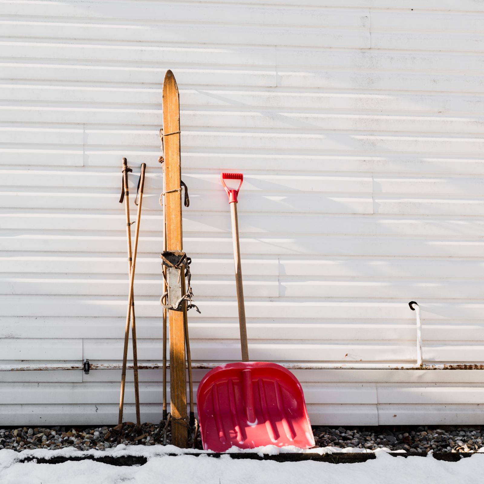 Shovel and hand tools ready for walkway clearing
